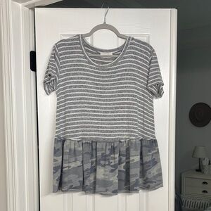 entro Gray and White Striped Peplum Top